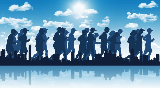 蓝天背景下的大城市马拉松赛图片下载