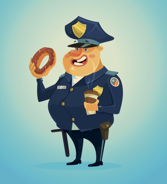 警察角色吃着甜甜圈和咖啡图片下载