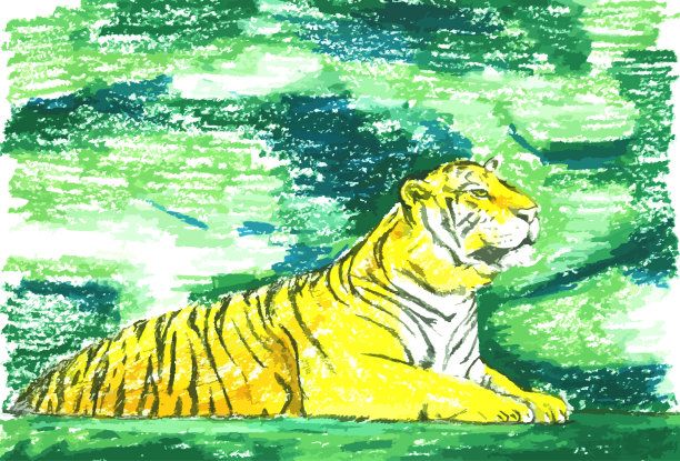 老虎以绿色森林为背景图片下载