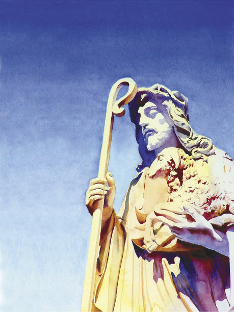 基督与羔羊水彩画图片下载