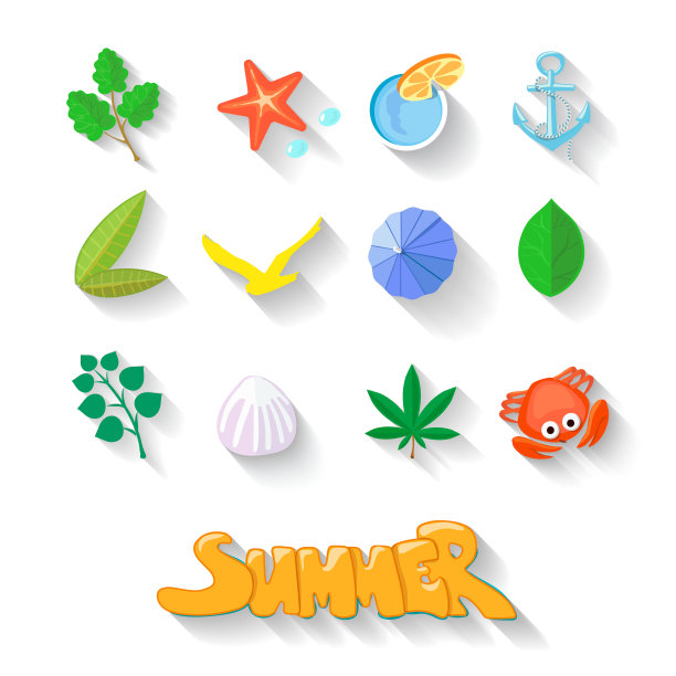 现代平面图标系列与长阴影效果在时尚图片下载