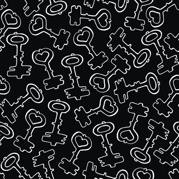 黑白复古键无缝图案向量图片下载
