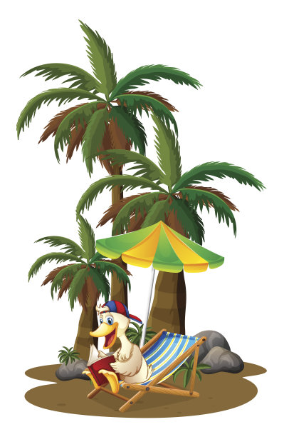 鸭子在棕榈树旁阅读图片下载