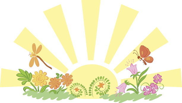 太阳与植物和动物-矢量插图图片下载