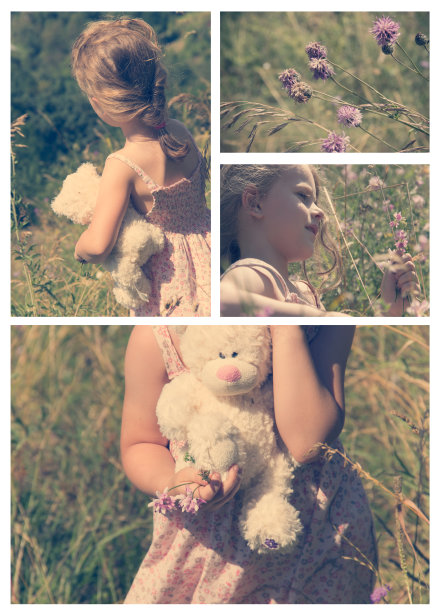 夏日校园里草地上可爱的小女孩图片下载