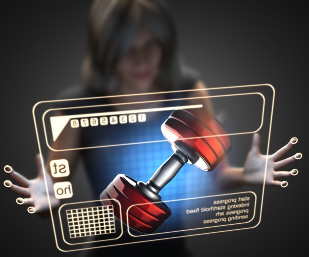 女人和哑铃全息图图片下载