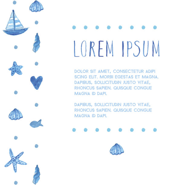 矢量航海布局与水彩涂鸦船，海星图片下载