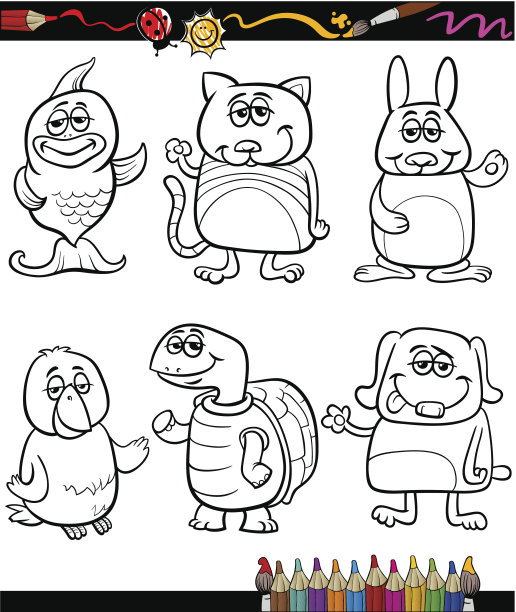 可爱的宠物卡通着色书图片下载