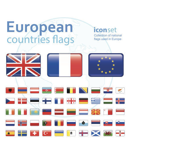 一套欧洲旗帜，矢量插图图片下载