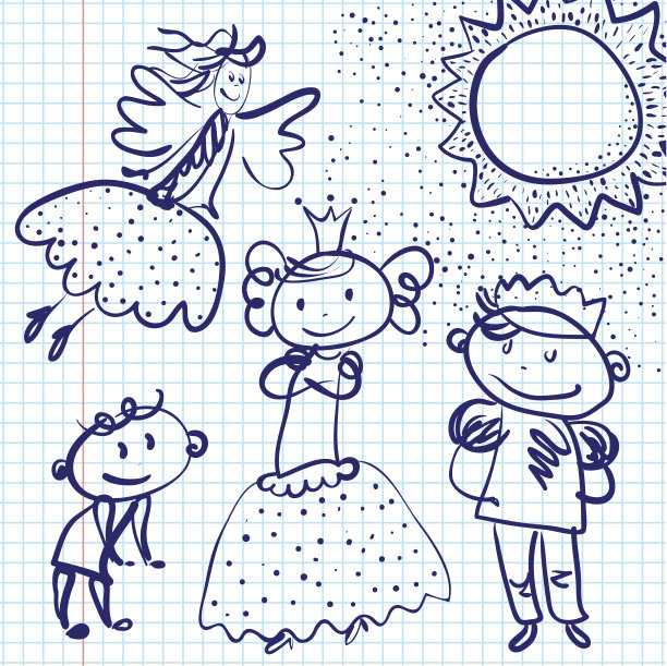 画在纸上的小公主、王子和仙女图片下载