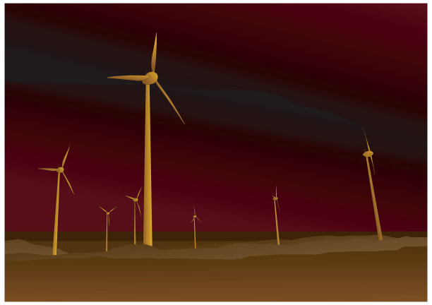 夜间陆上风力发电场(绿色能源)-矢量图图片下载