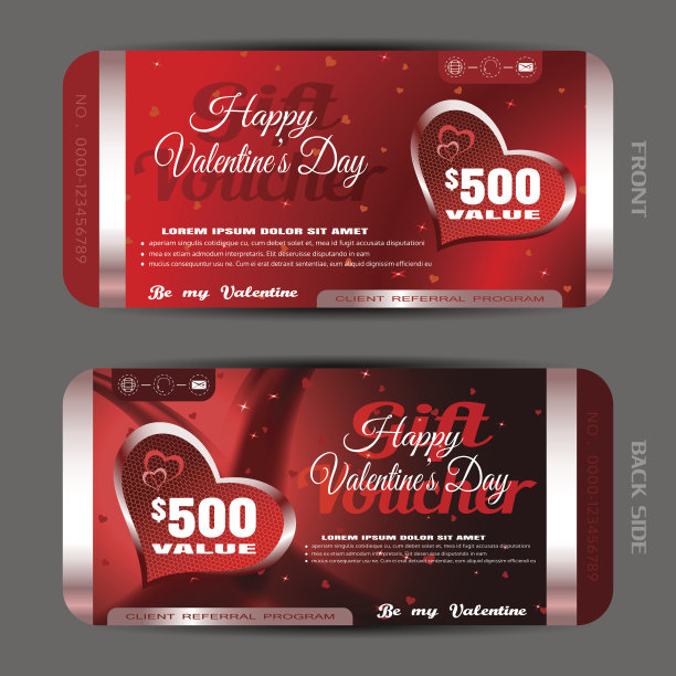 矢量情人节快乐的礼品券上的红色梯度图片下载