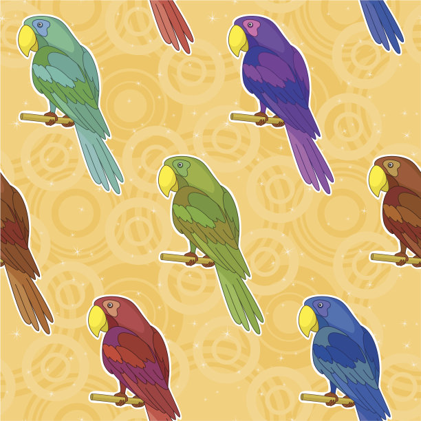 无缝背景，五颜六色的鹦鹉图片下载