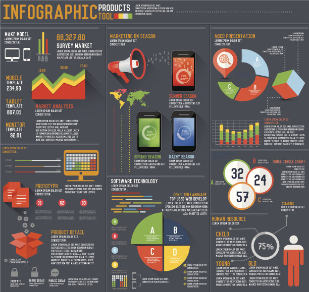 商业和营销信息图形深色背景，干净的矢量图片下载