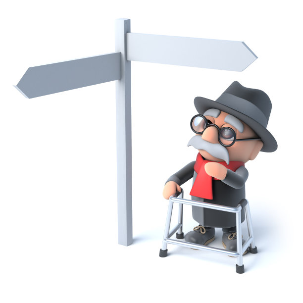 3d爷爷看着路标图片下载