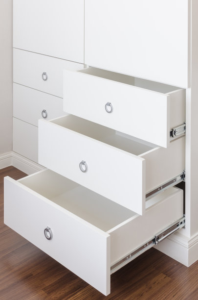 白色空抽屉，圆形不锈钢把手素材图片