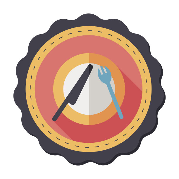 餐具和刀叉平面图标与长影子图片下载