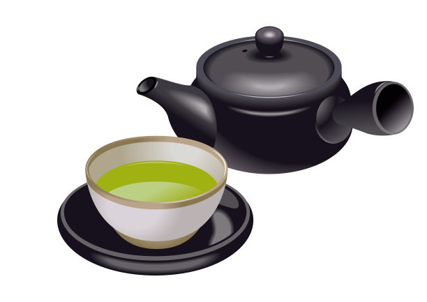 亚洲茶具插图。黑色。素材图片