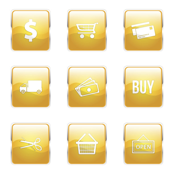 购物标志广场向量黄色图标设计集图片下载