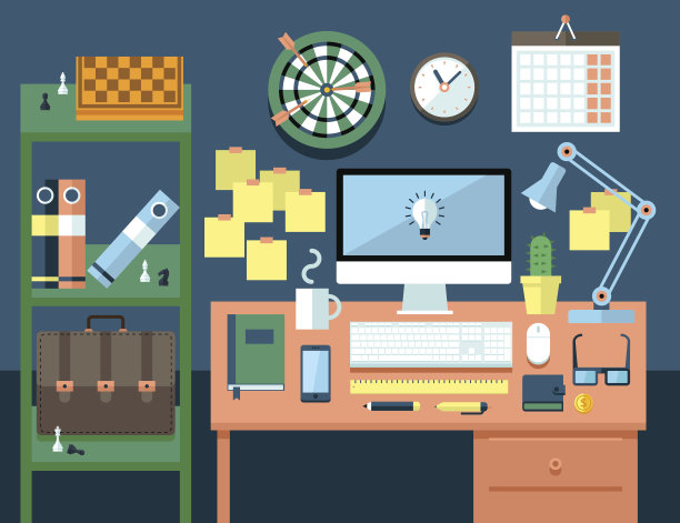 平面现代设计矢量插画办公室工作空间的概念。图片下载