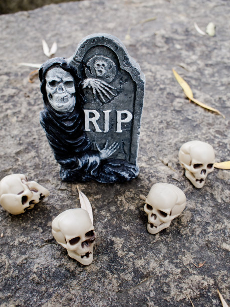 墓碑骷髅骷髅万圣节树叶花岗岩幽灵图片下载