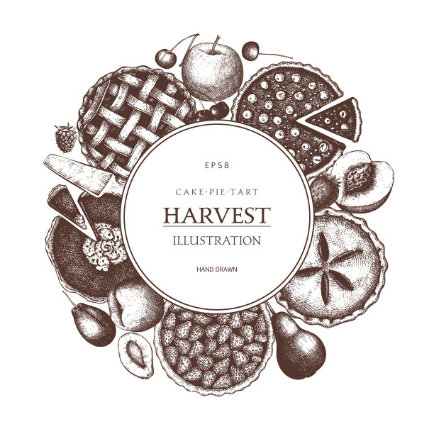 矢量卡设计与水果和浆果烘焙插图。图片下载