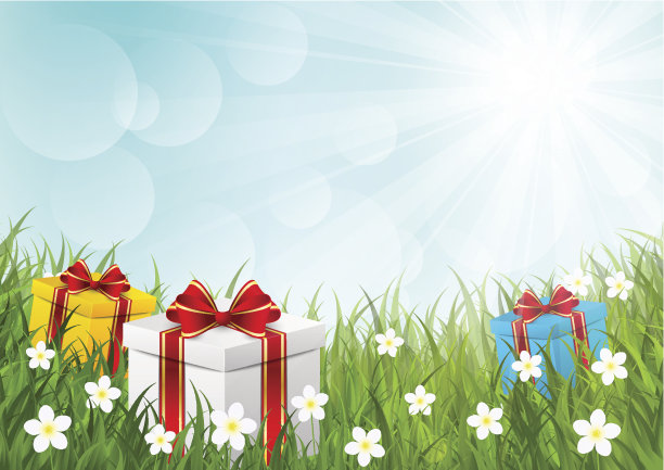 带礼物的阳光草地图片下载