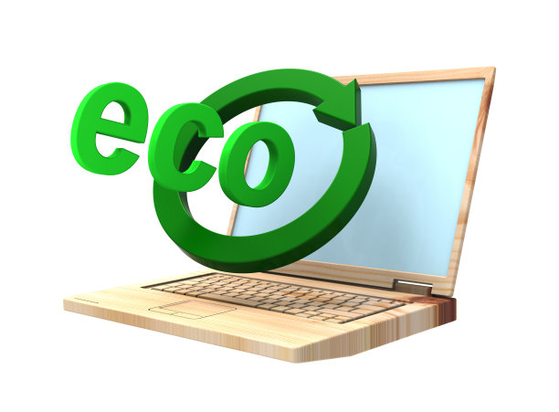 木制的可回收的笔记本电脑隔离在白色。图片下载