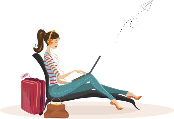 拿着笔记本电脑等飞机的女人图片下载