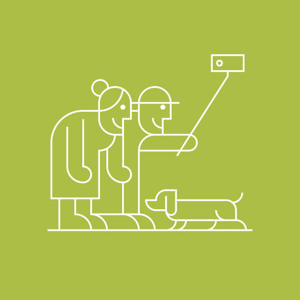 老人与腊肠狗自拍与手机矢量图片下载