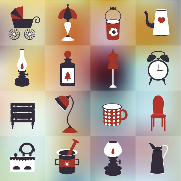 复古风格的平面图标上模糊的背景。向量的设计。图片下载