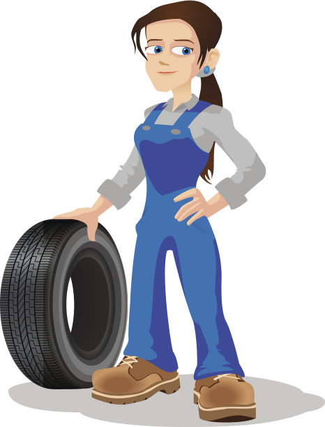 拥有新轮胎的女机械师图片下载