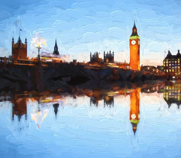 英国伦敦的大本钟，艺术风格图片下载