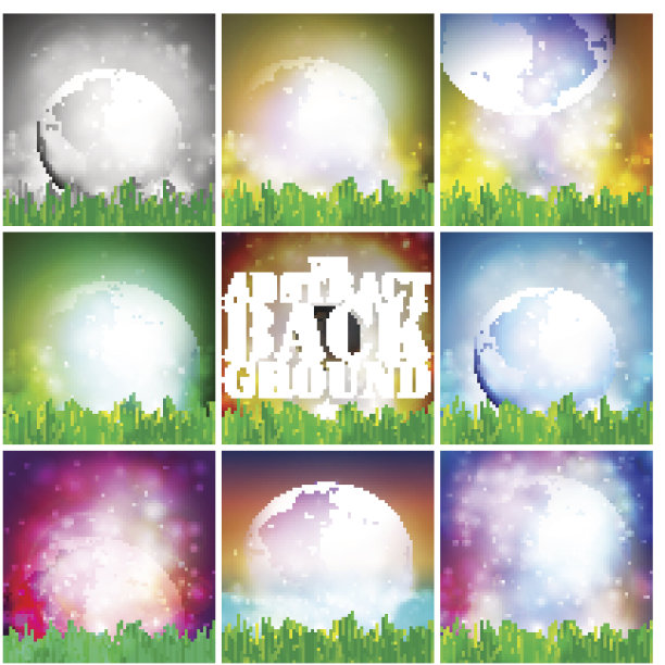 一套彩色的抽象背景的地球仪与草向量图片下载