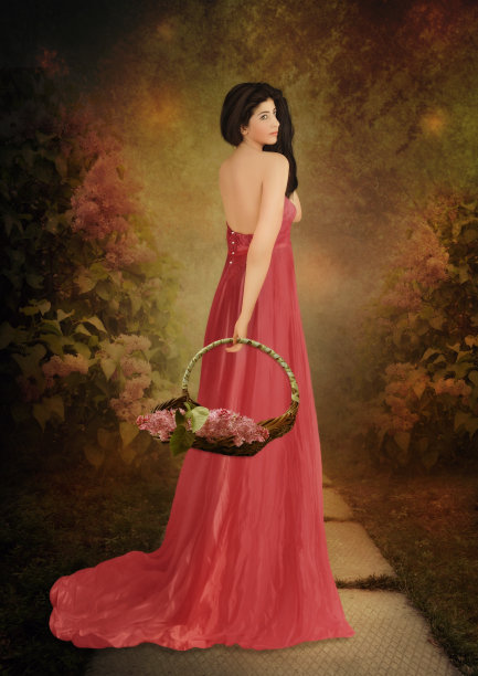 紫丁香花园里的女孩图片下载