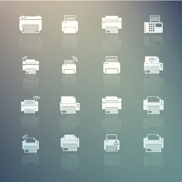 一组打印机图标上的视网膜背景图片下载
