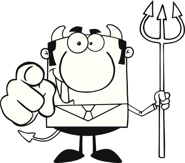 黑与白恶魔老板与三叉戟也指向手指图片下载