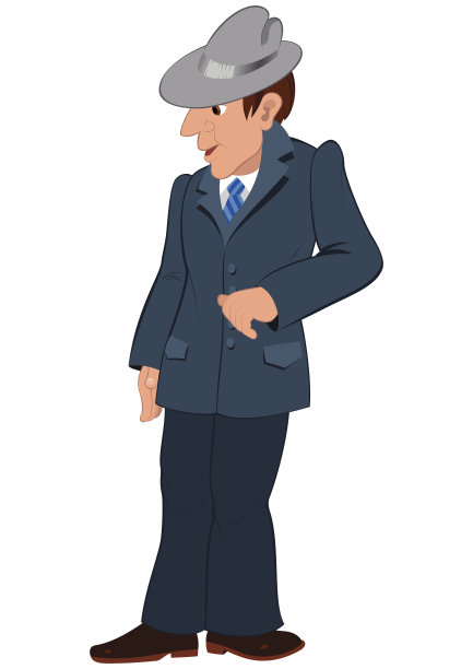 穿着灰色帽子和西装的卡通男人图片下载