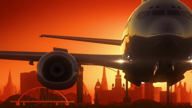 格拉斯哥飞机起飞天际线金色背景图片下载