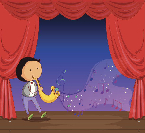 一个带着音符在舞台上表演的人图片下载