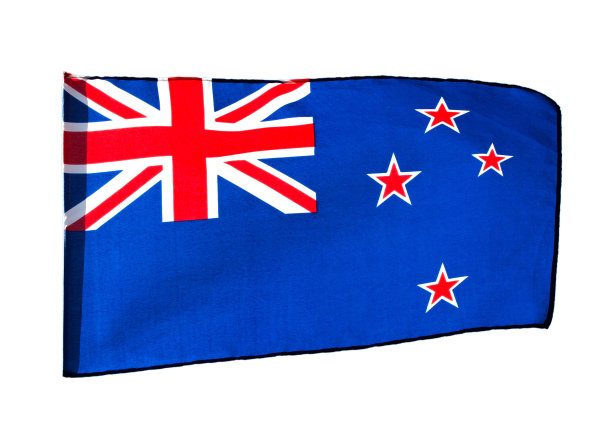 新西兰国旗在风中白色的背景上图片下载