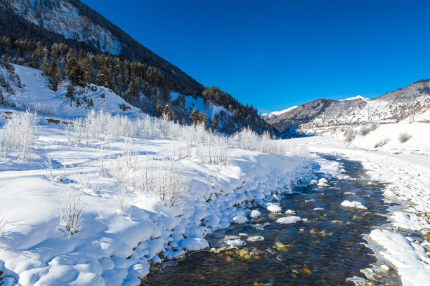 冬天山谷中的一条河图片下载