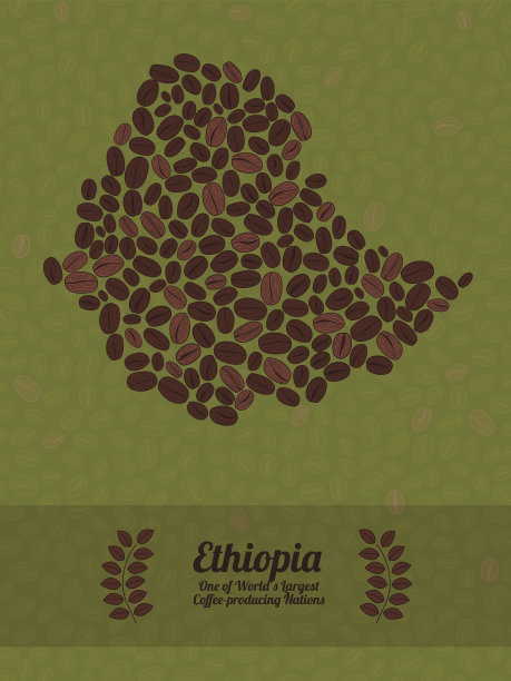 由烘培咖啡豆制成的埃塞俄比亚地图。矢量插图。图片下载
