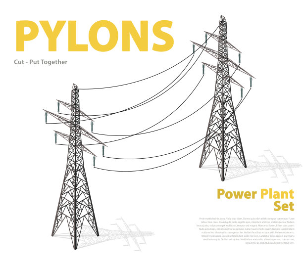 矢量高压塔在白色背景，等距3d透视。图片下载