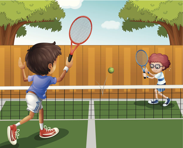 两个男孩在围栏里打网球图片下载