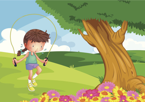 小女孩在山上玩跳绳图片下载