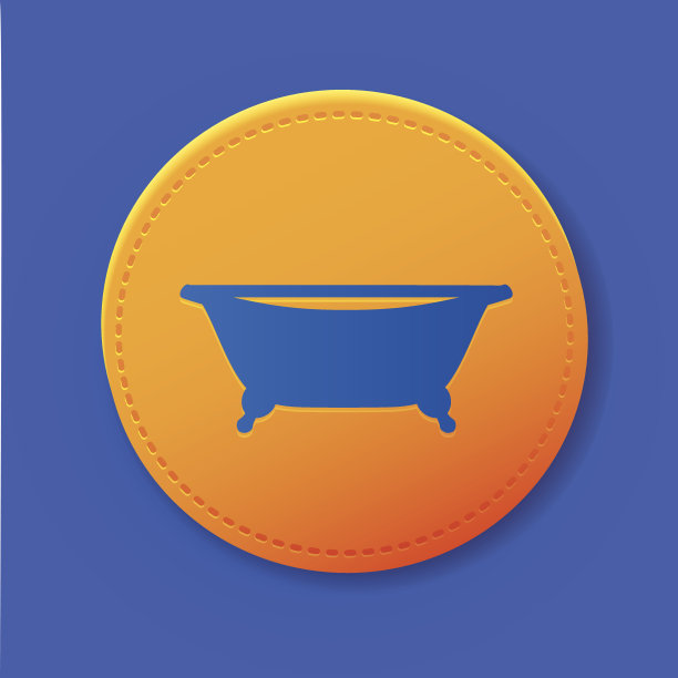 黄色按钮上的浴室符号，向量图片下载