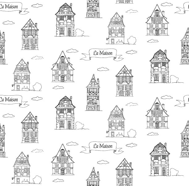 涂鸦速写屋采用传统欧式风格无缝图案图片下载