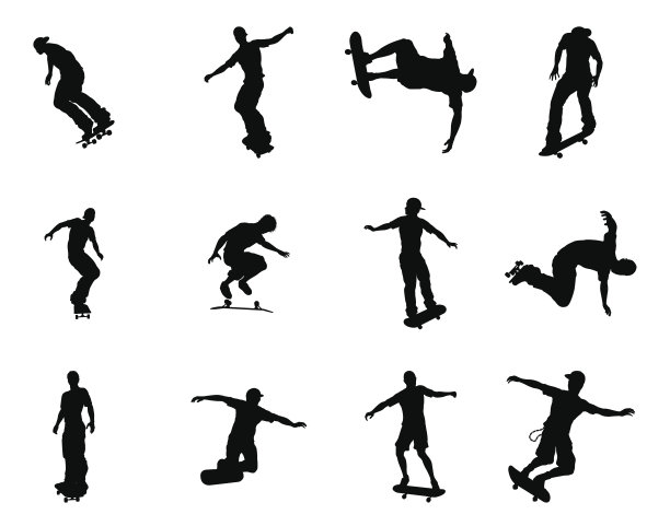 滑板运动员的剪影轮廓图片下载