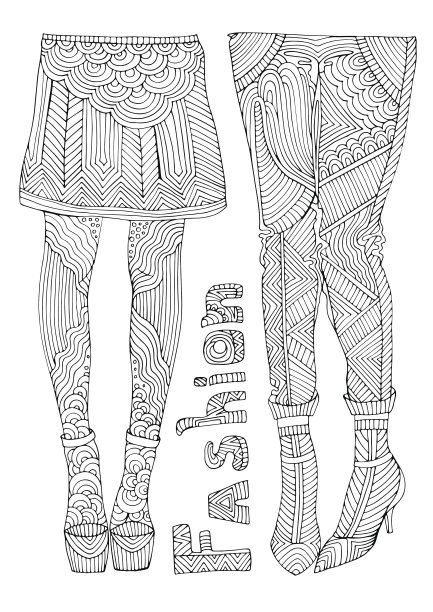 向量两个女孩性感的腿涂色页画图片下载